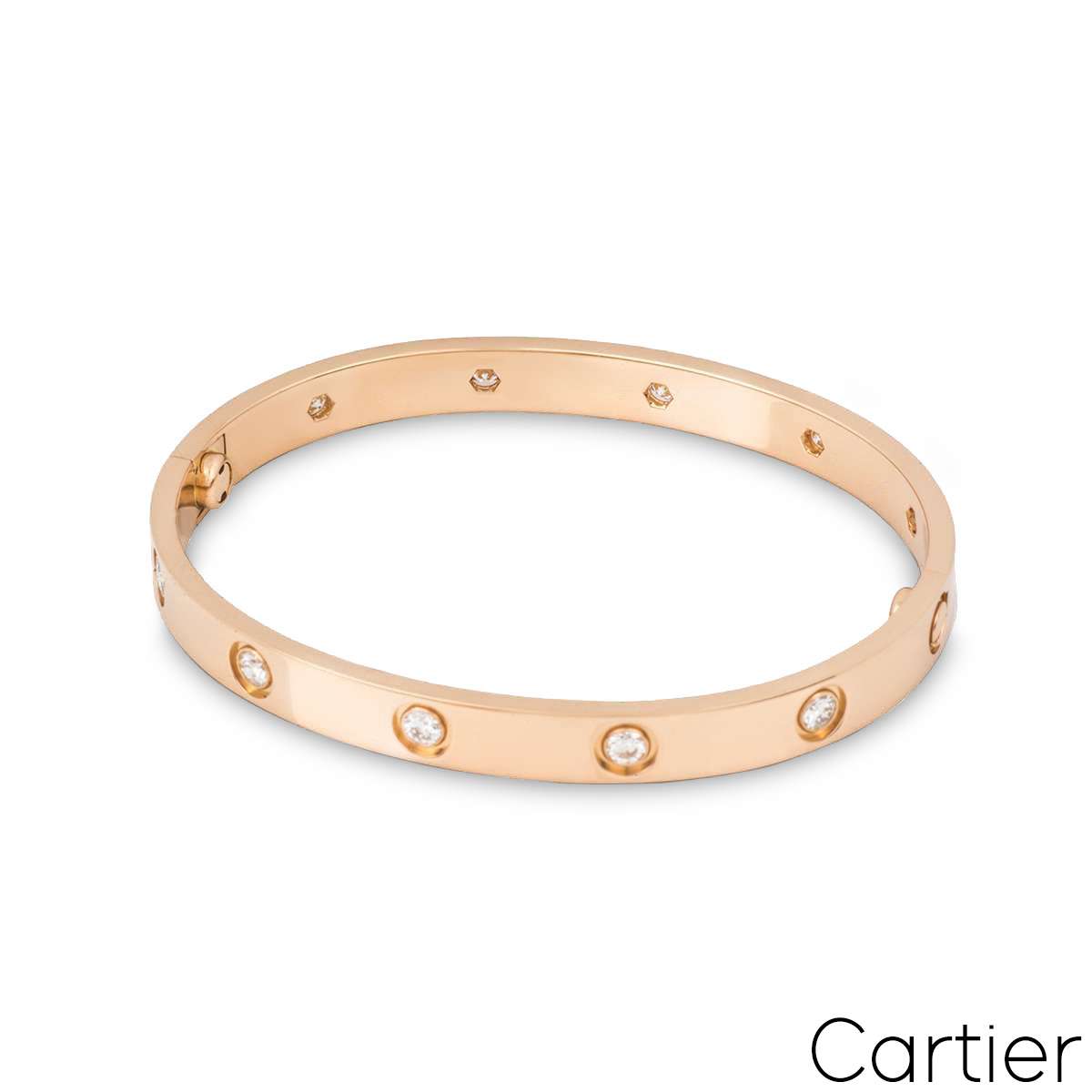 Cartier Rose Gold Full Diamond Love Bracelet Size 19 B6040619